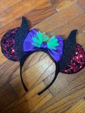 Kids Black Sequin Horn Headband with Purple Bow